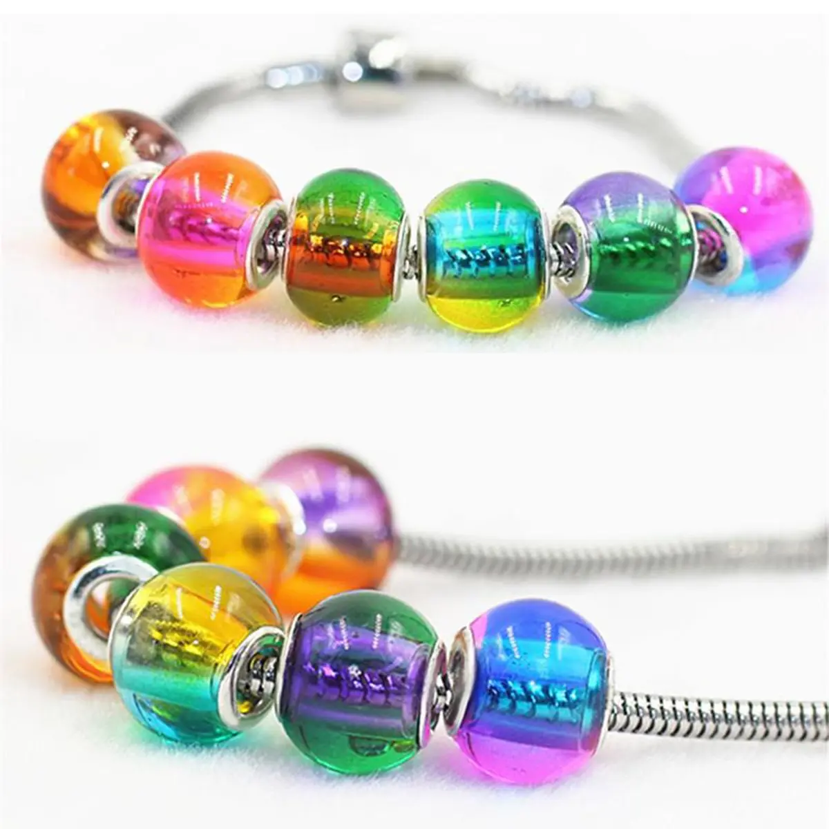 RUBYCA Mix Rainbow Gradient Murano Glass Bead European Charm Bracelet Spacer 100pcs | Compatible with Pandora & More - view 5