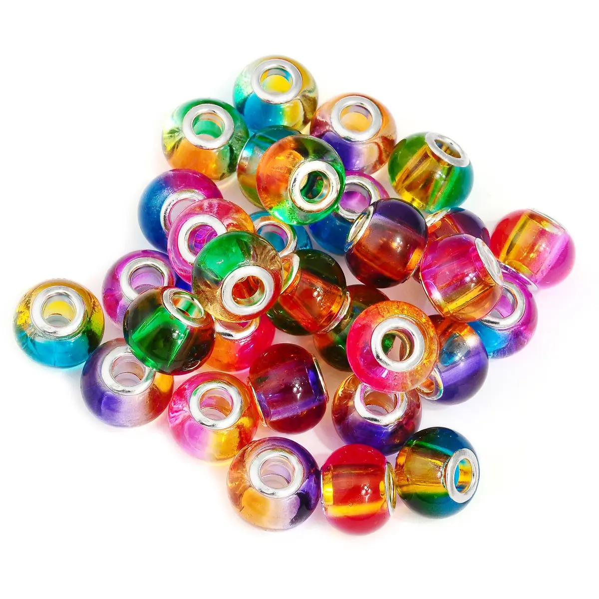 RUBYCA Mix Rainbow Gradient Murano Glass Bead European Charm Bracelet Spacer 100pcs | Compatible with Pandora & More - view 2