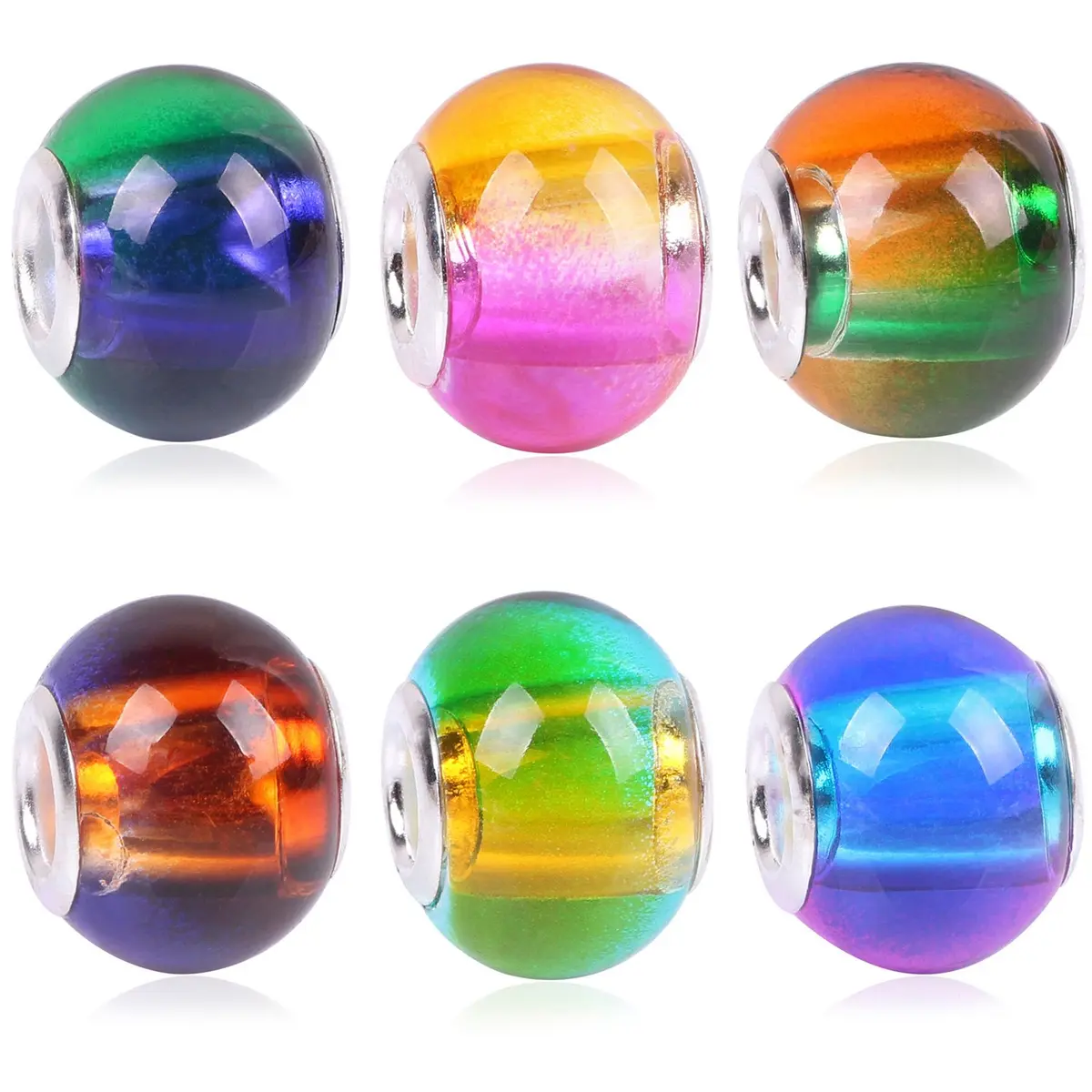 RUBYCA Mix Rainbow Gradient Murano Glass Beads 50pcs | European Charm Bracelet Spacer for DIY Jewelry - main product image