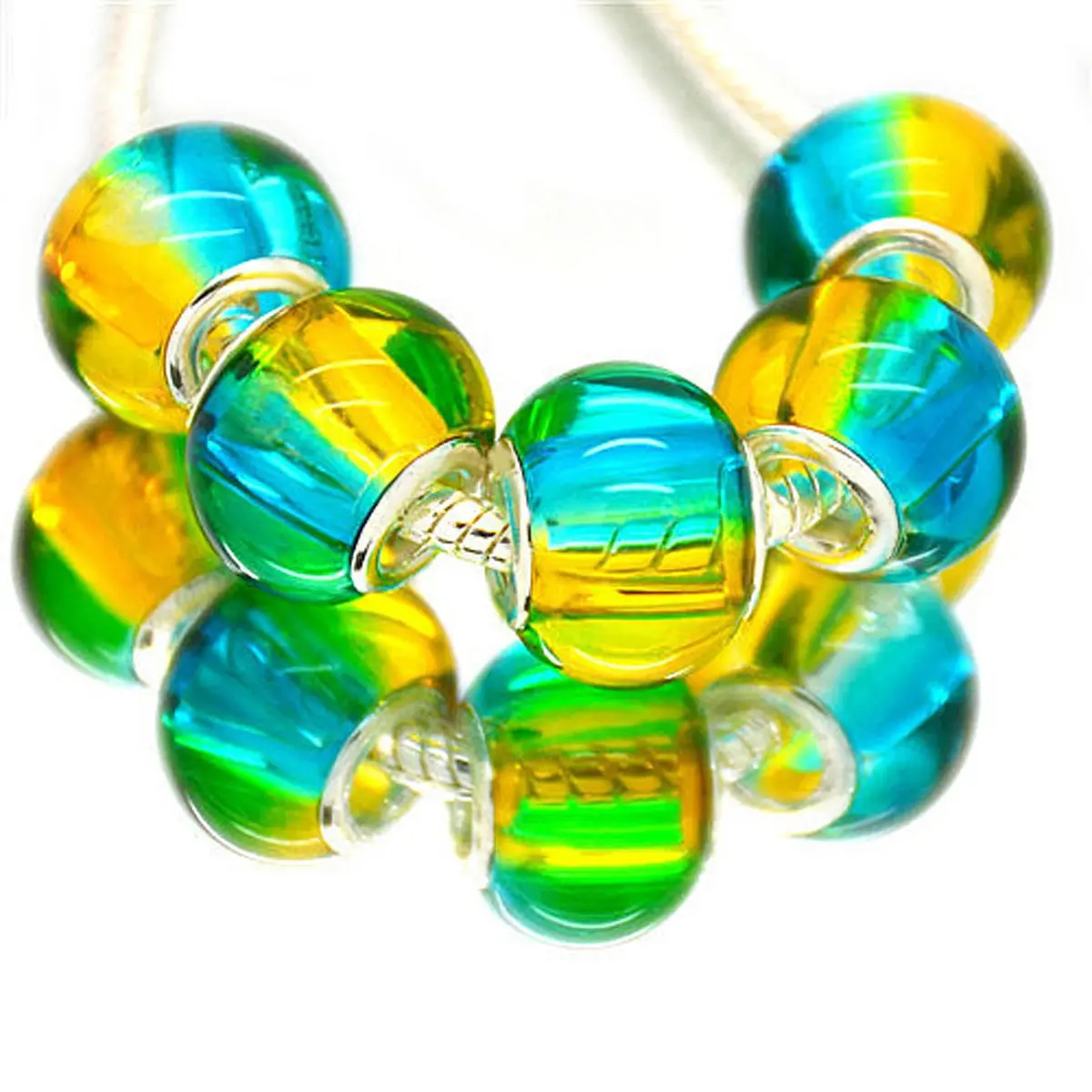 RUBYCA Mix Rainbow Gradient Murano Glass Beads 50pcs | European Charm Bracelet Spacer for DIY Jewelry - view 6