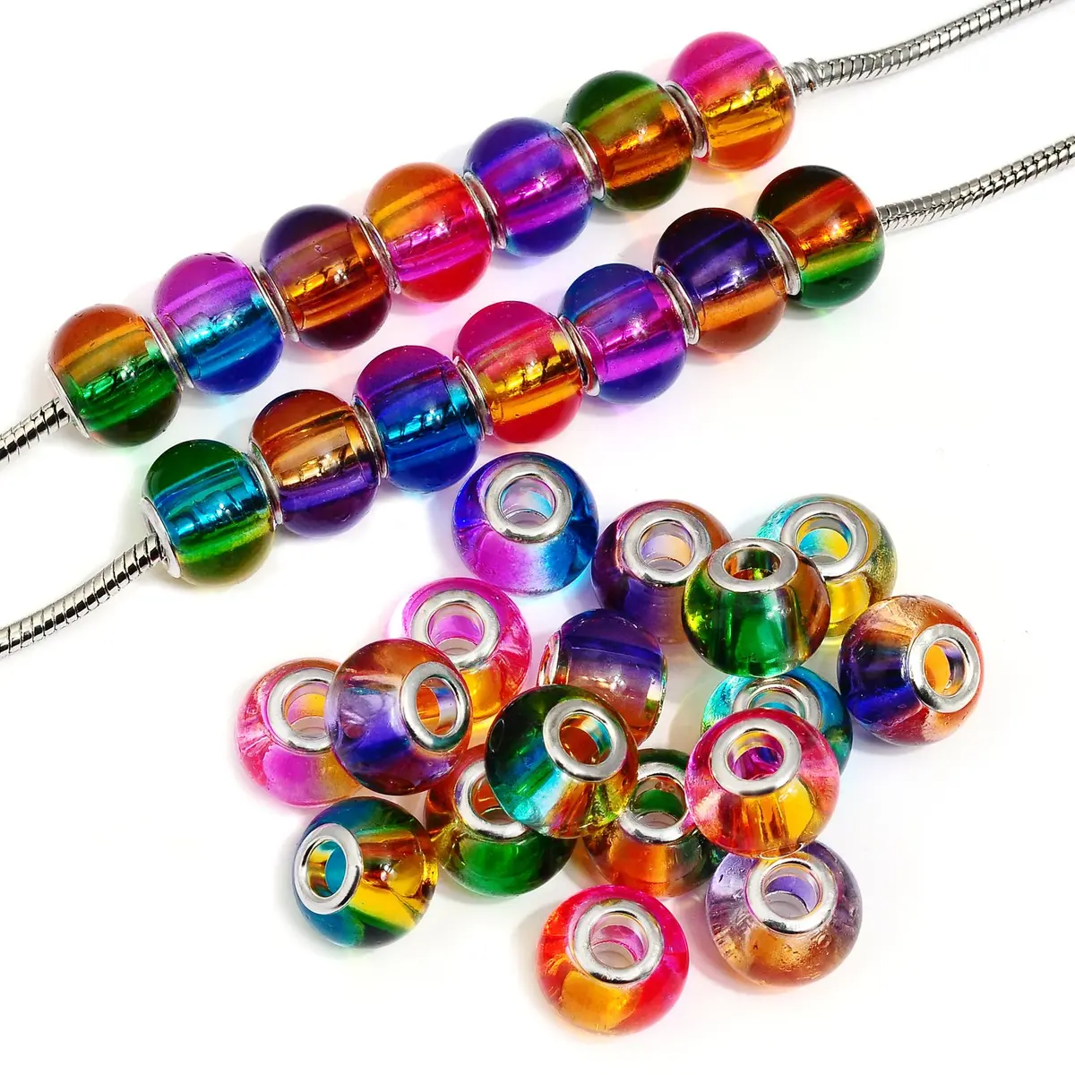 RUBYCA Mix Rainbow Gradient Murano Glass Beads 50pcs | European Charm Bracelet Spacer for DIY Jewelry - view 3