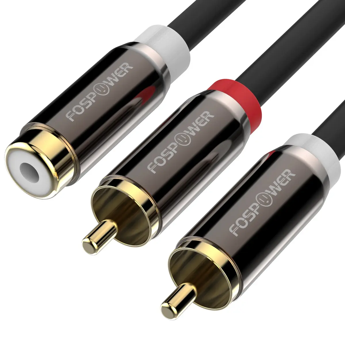 FosPower 8-inch RCA Y Adapter Cable 2 Male to 1 Female | 20.32 cm (8 inches) Gold-Plated Connectors - main product image