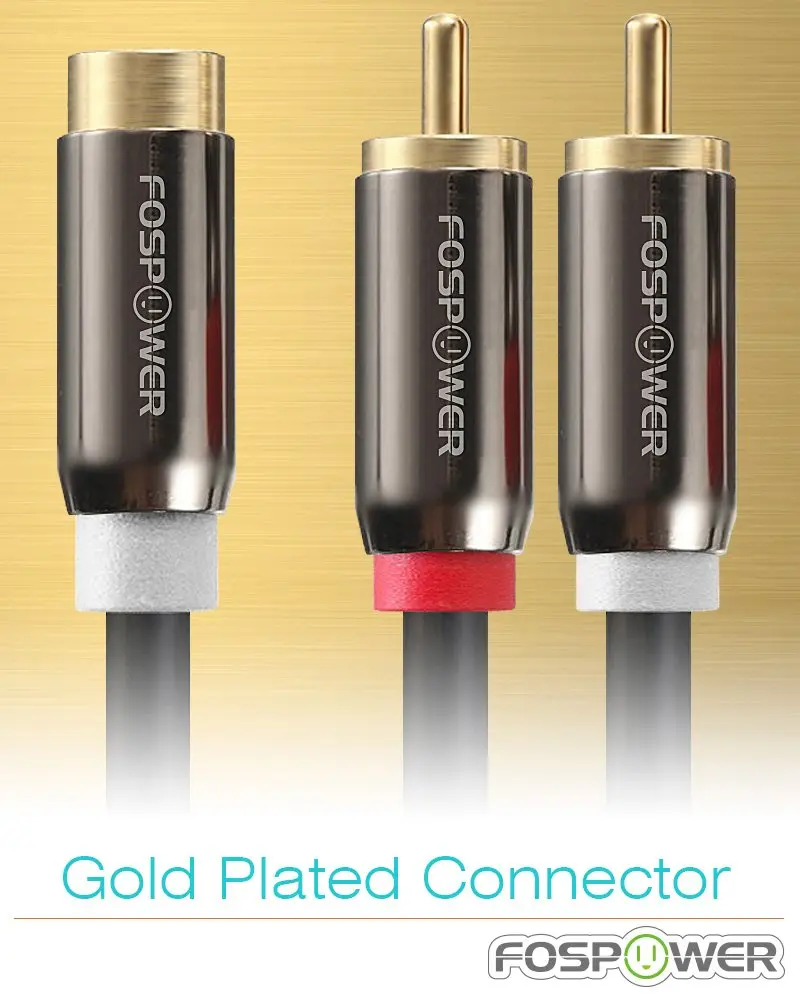 FosPower 8-inch RCA Y Adapter Cable 2 Male to 1 Female | 20.32 cm (8 inches) Gold-Plated Connectors - view 4