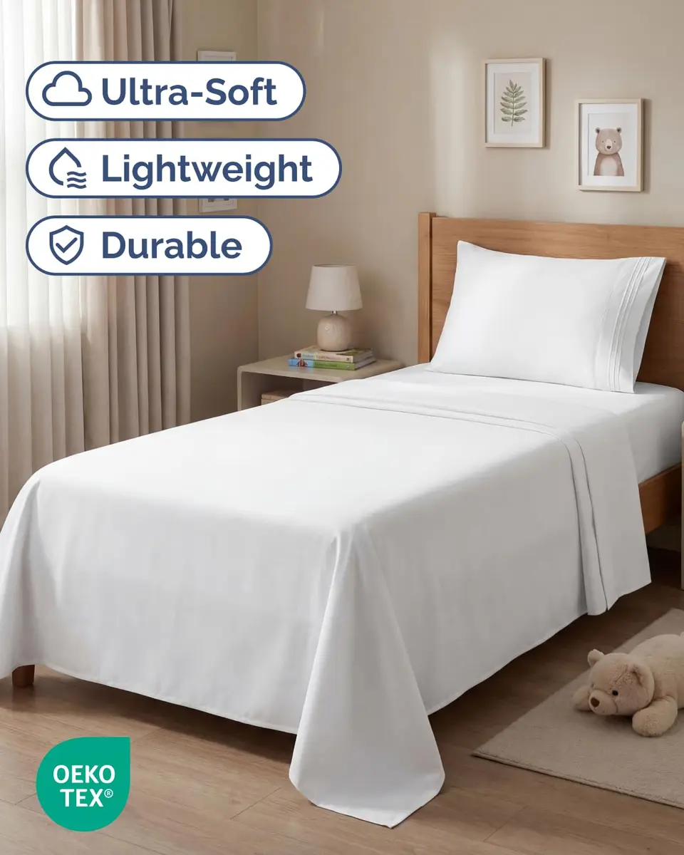 CGK Unlimited Twin Size 3 Piece Sheet Set | Ultra Soft Breathable Microfiber, Deep Pockets, White - view 2