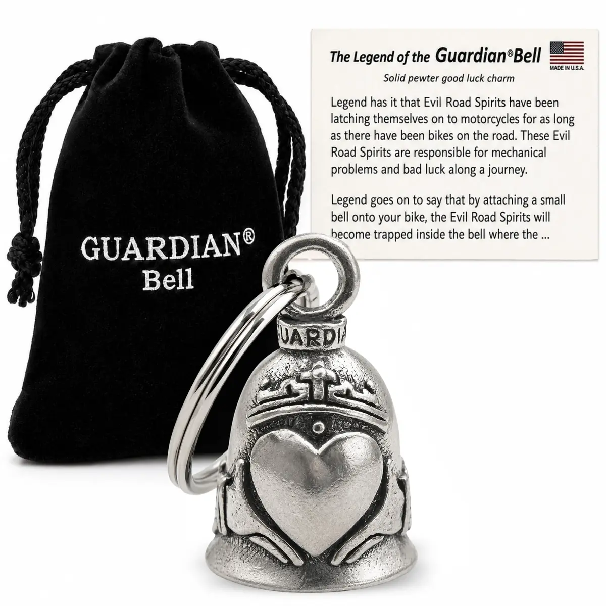 Guardian Bell Claddagh Good Luck Bell 1.75" | Lead-Free Pewter | Made in USA - main product image