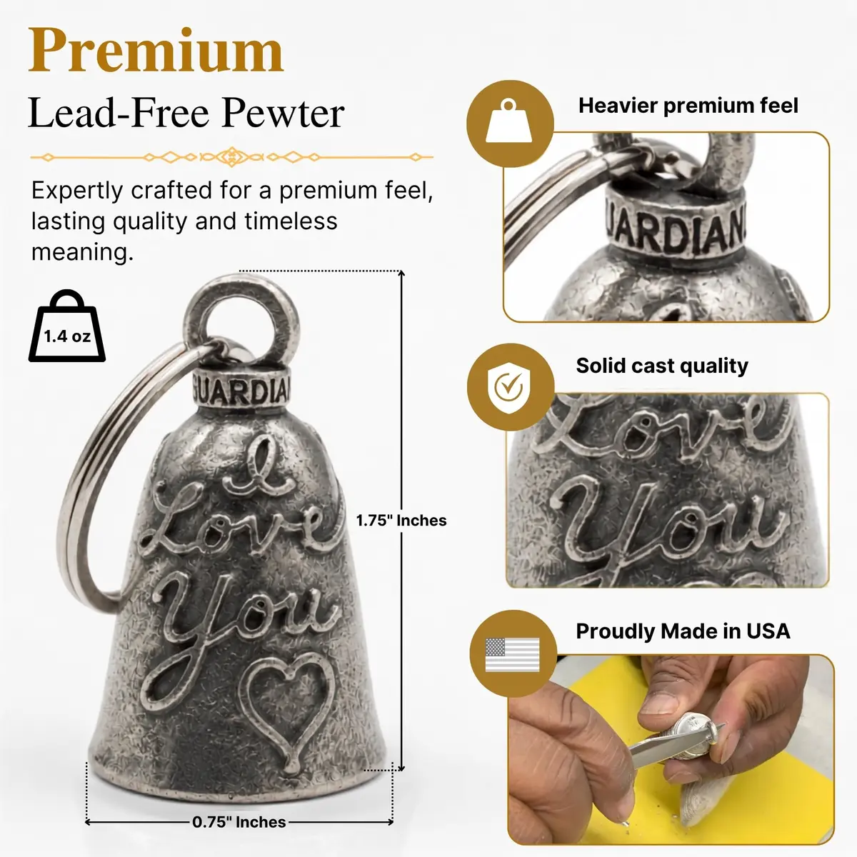 Guardian Bell Claddagh Good Luck Bell 1.75" | Lead-Free Pewter | Made in USA - view 4