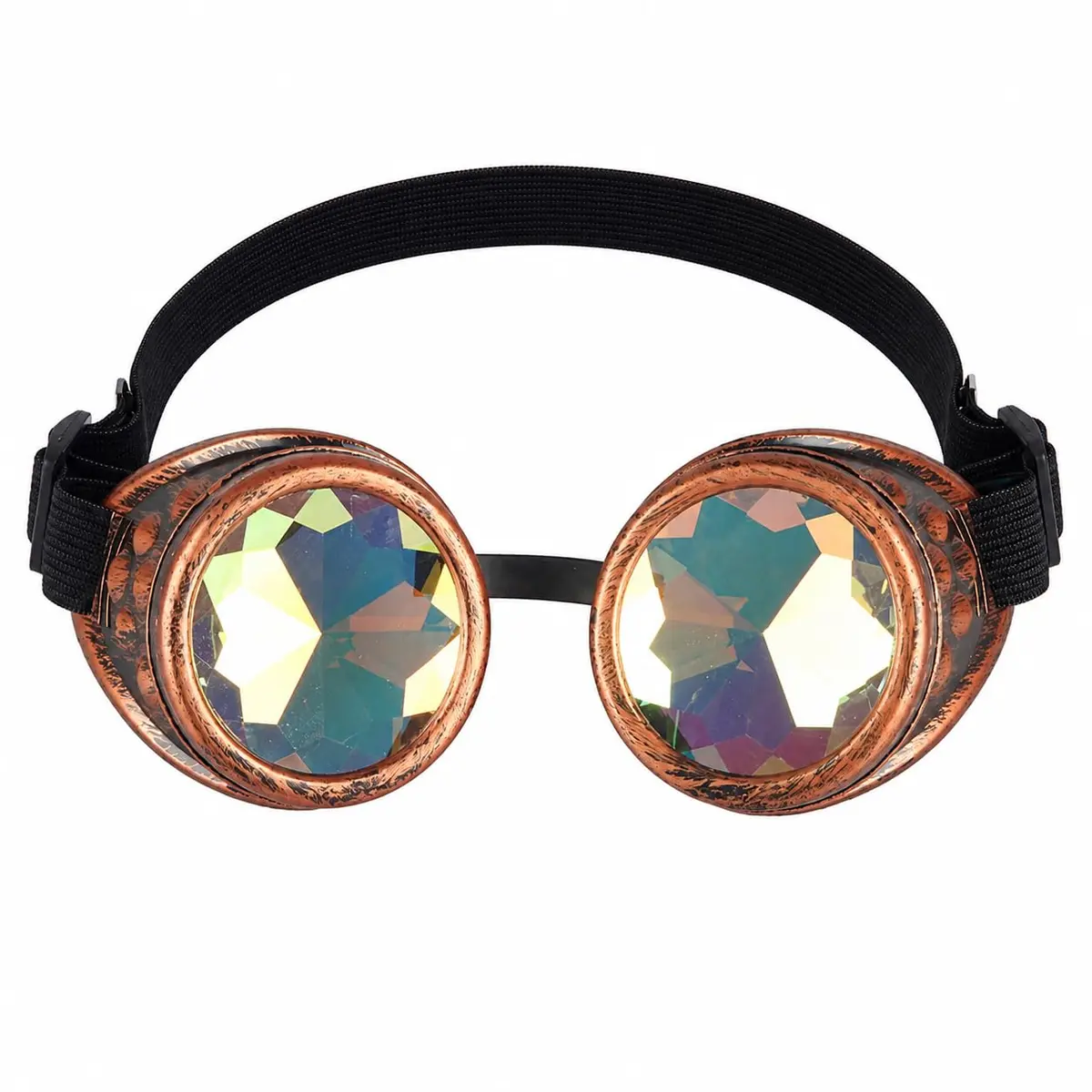 Lelinta Steampunk Rave Glasses Goggles with Rainbow Crystal Glass Lens, Red Copper, Adjustable (1 Unit) - main product image
