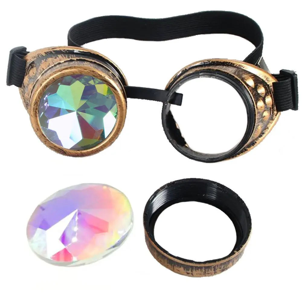 Lelinta Steampunk Rave Glasses Goggles with Rainbow Crystal Glass Lens, Red Copper, Adjustable (1 Unit) - view 6