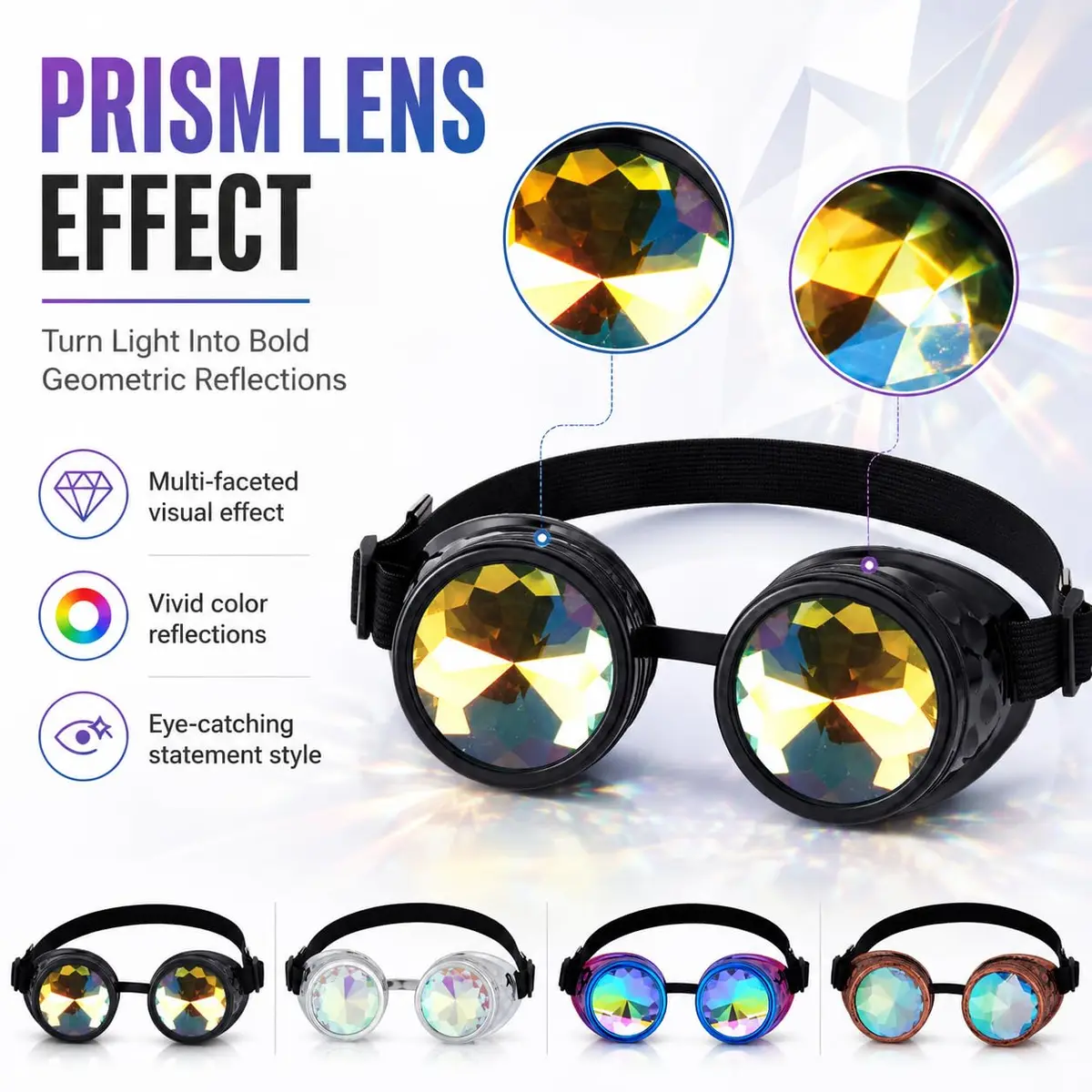 Lelinta Steampunk Rave Glasses Goggles with Rainbow Crystal Glass Lens, Red Copper, Adjustable (1 Unit) - view 8