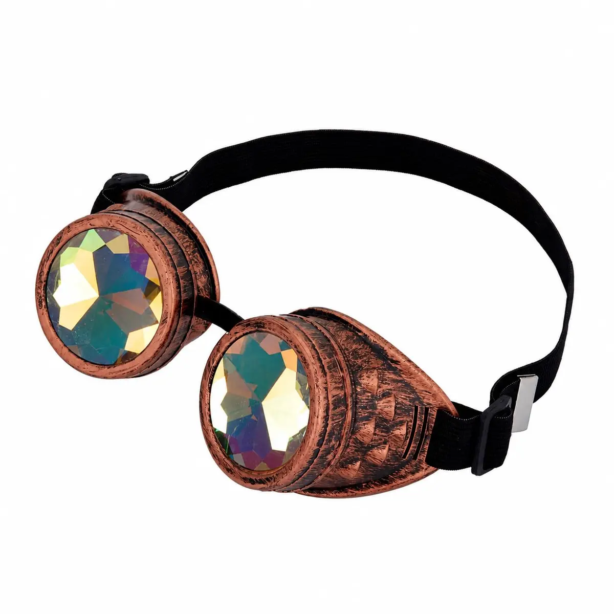 Lelinta Steampunk Rave Glasses Goggles with Rainbow Crystal Glass Lens, Red Copper, Adjustable (1 Unit) - view 3