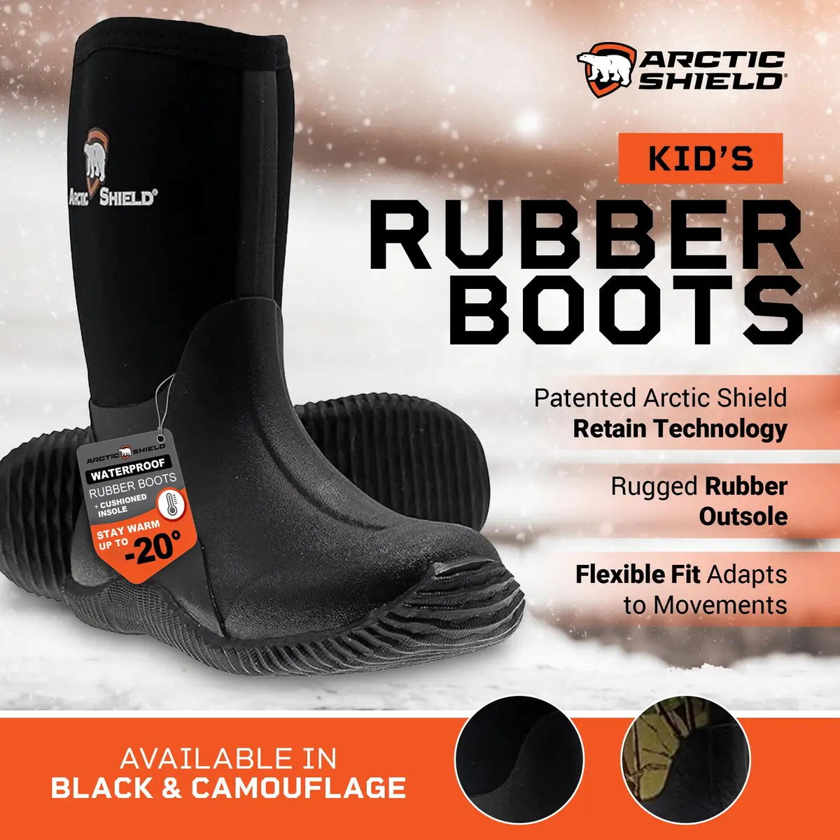 ArcticShield Kids Rain Boots Waterproof & Insulated | Unisex Rubber Boots for Puddles & Outdoors - view 2