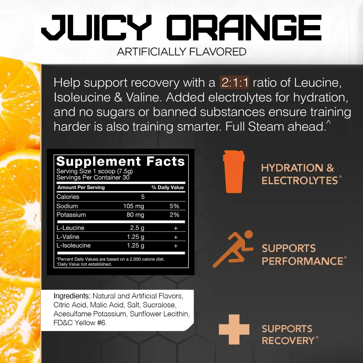 Rival Nutrition Steam BCAA Instanized Powder Juicy Orange | 30 Servings for Athletes & Bodybuilders - view 4