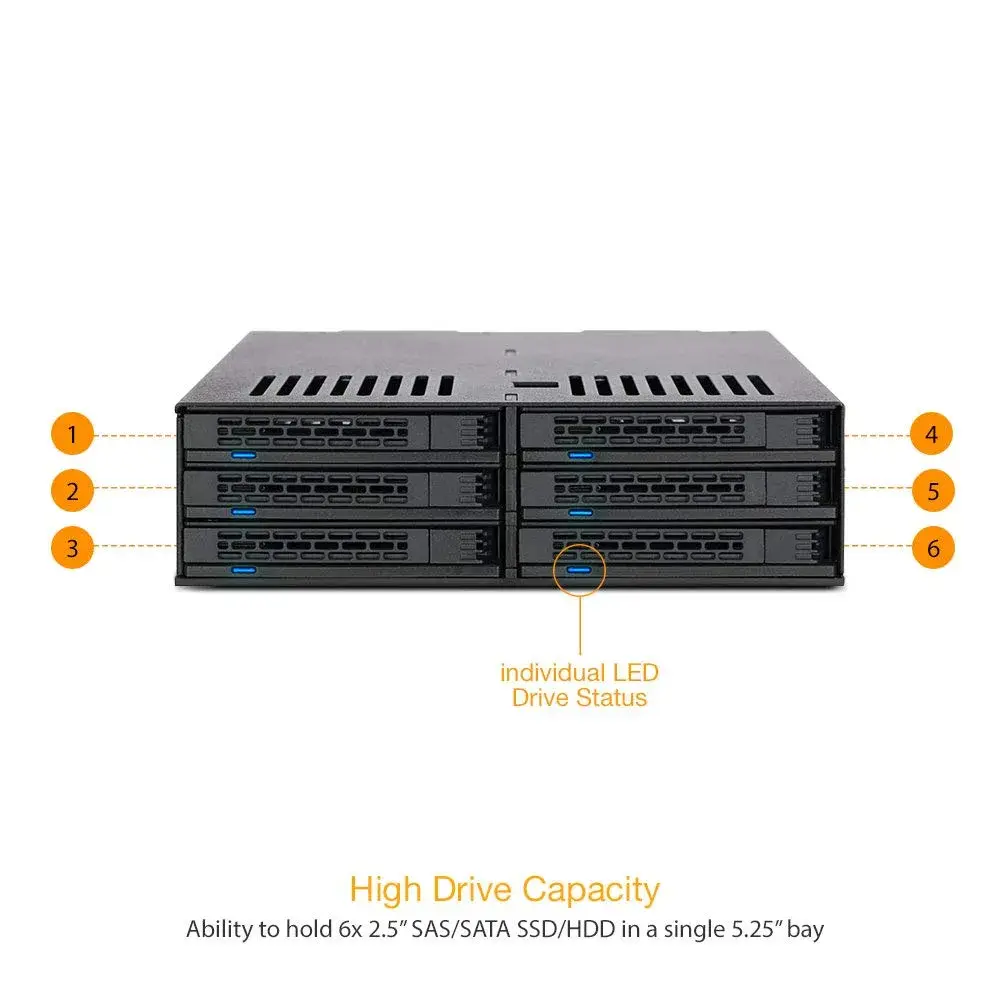 ICY DOCK ExpressCage MB326SP-B 6 Bay 2.5” SATA HDD/SSD Hot Swap Enclosure | Dual Cooling Fan for 5.25” Bay - view 6
