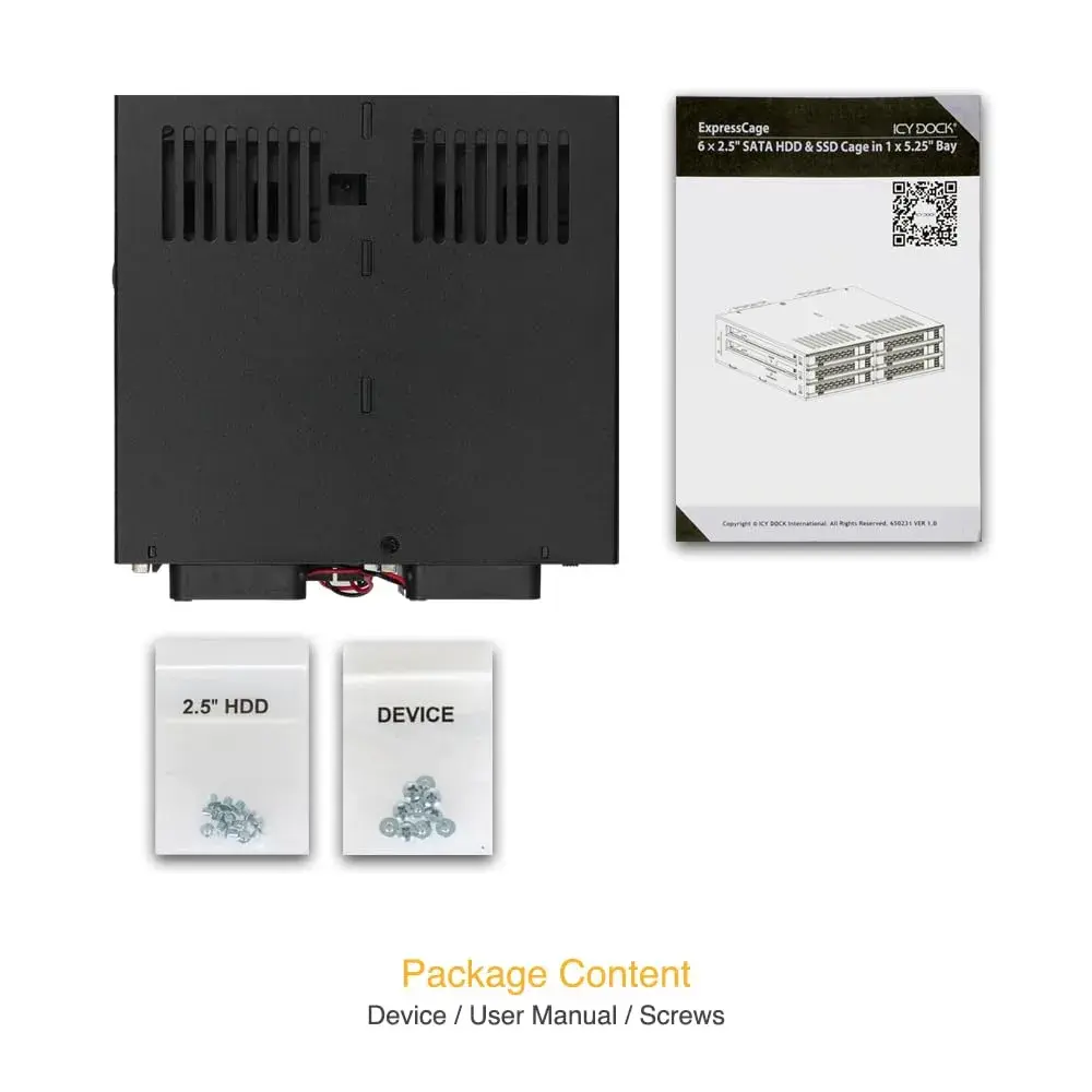 ICY DOCK ExpressCage MB326SP-B 6 Bay 2.5” SATA HDD/SSD Hot Swap Enclosure | Dual Cooling Fan for 5.25” Bay - view 7
