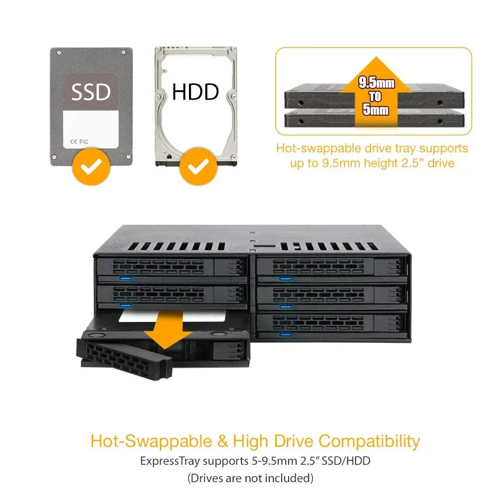 ICY DOCK ExpressCage MB326SP-B 6 Bay 2.5” SATA HDD/SSD Hot Swap Enclosure | Dual Cooling Fan for 5.25” Bay - view 3