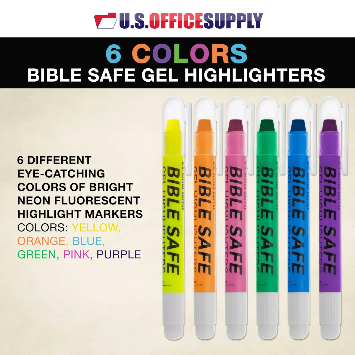 US Office Supply Bible Safe Highlighter Set of 6 Assorted Pastel Colors | No Bleed, Smooth Gel, Bible & Journal Friendly - view 2
