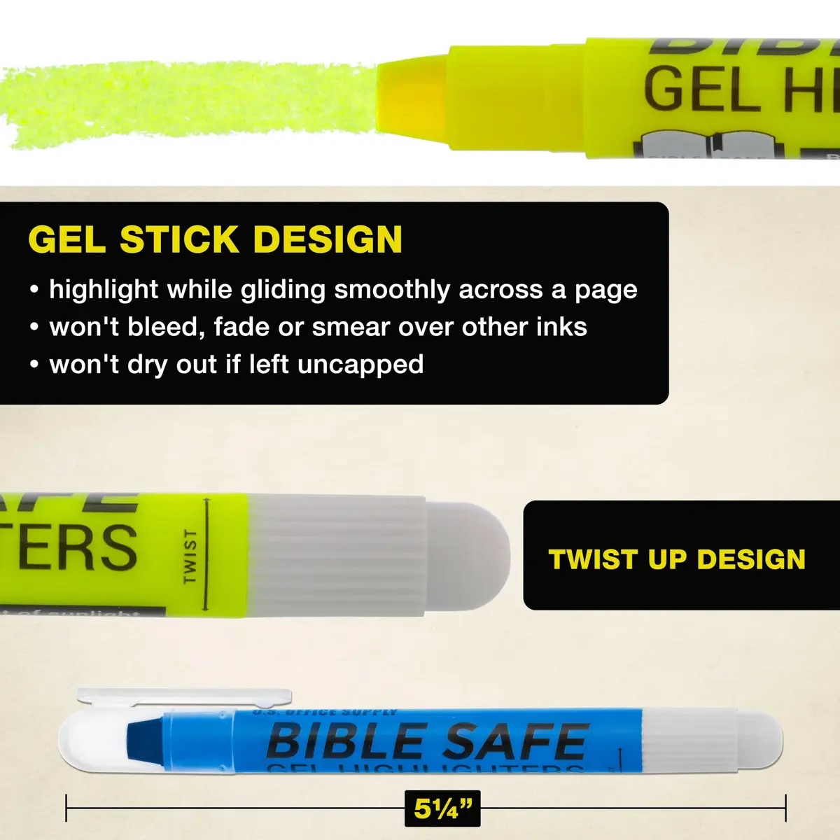 US Office Supply Bible Safe Highlighter Set of 6 Assorted Pastel Colors | No Bleed, Smooth Gel, Bible & Journal Friendly - view 3
