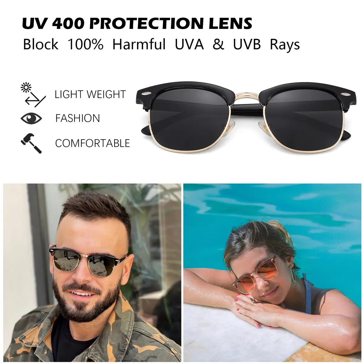Pro Acme Classic Semi-Rimless Polarized Sunglasses for Women Men | UV400 Protection - view 4