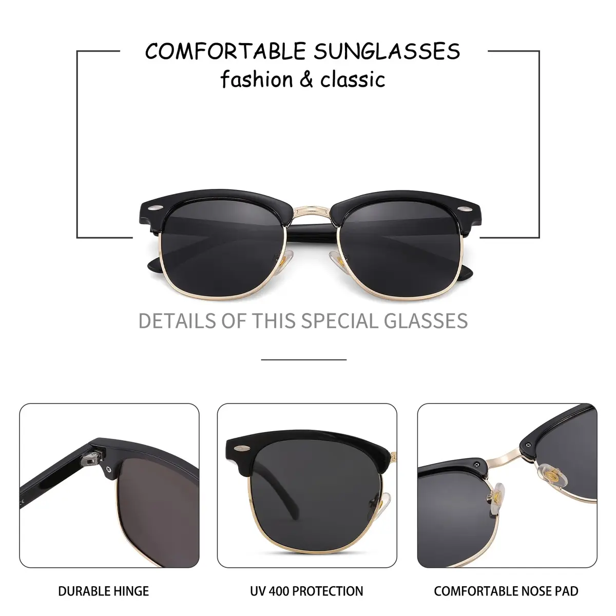 Pro Acme Classic Semi-Rimless Polarized Sunglasses for Women Men | UV400 Protection - view 5