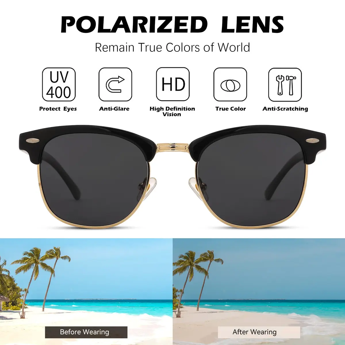 Pro Acme Classic Semi-Rimless Polarized Sunglasses for Women Men | UV400 Protection - view 6