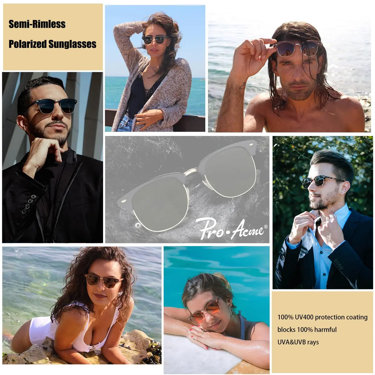 Pro Acme Classic Semi-Rimless Polarized Sunglasses for Women Men | UV400 Protection - view 2