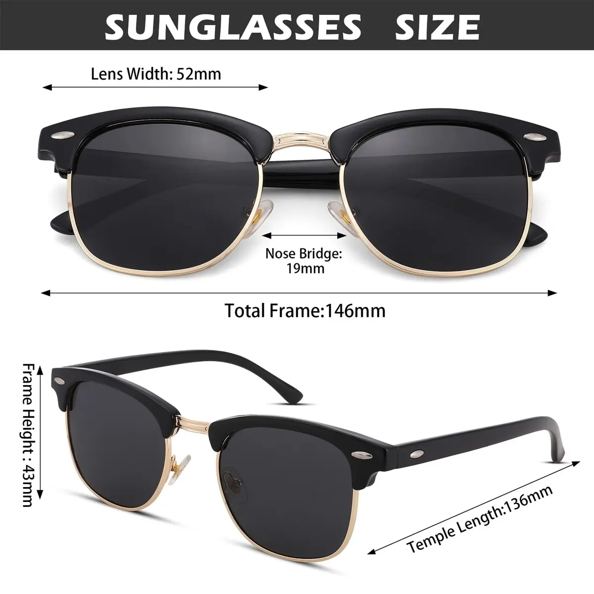 Pro Acme Classic Semi-Rimless Polarized Sunglasses for Women Men | UV400 Protection - view 3