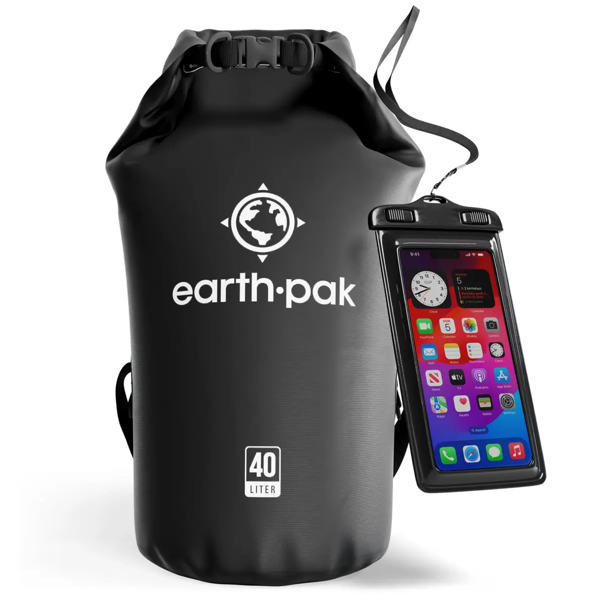 Earth Pak 40L Waterproof Dry Bag Backpack - Black | Roll Top Dry Sack for Kayaking, Boating, Paddleboarding - main product image