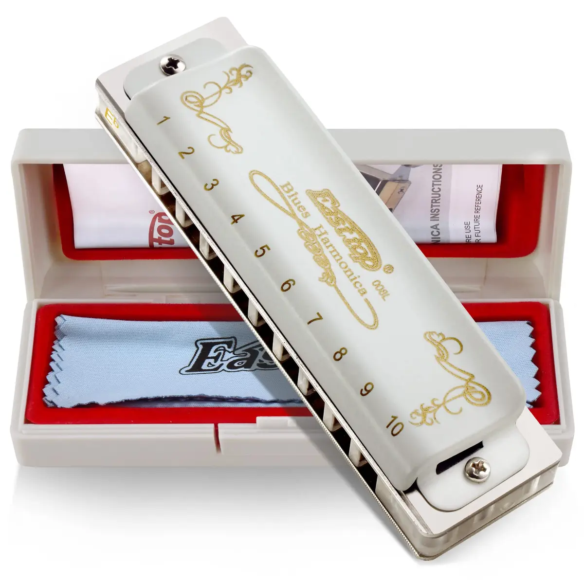 East top Diatonic Blues Harmonica Eb | Professional Brass & Acrylic, White - main product image