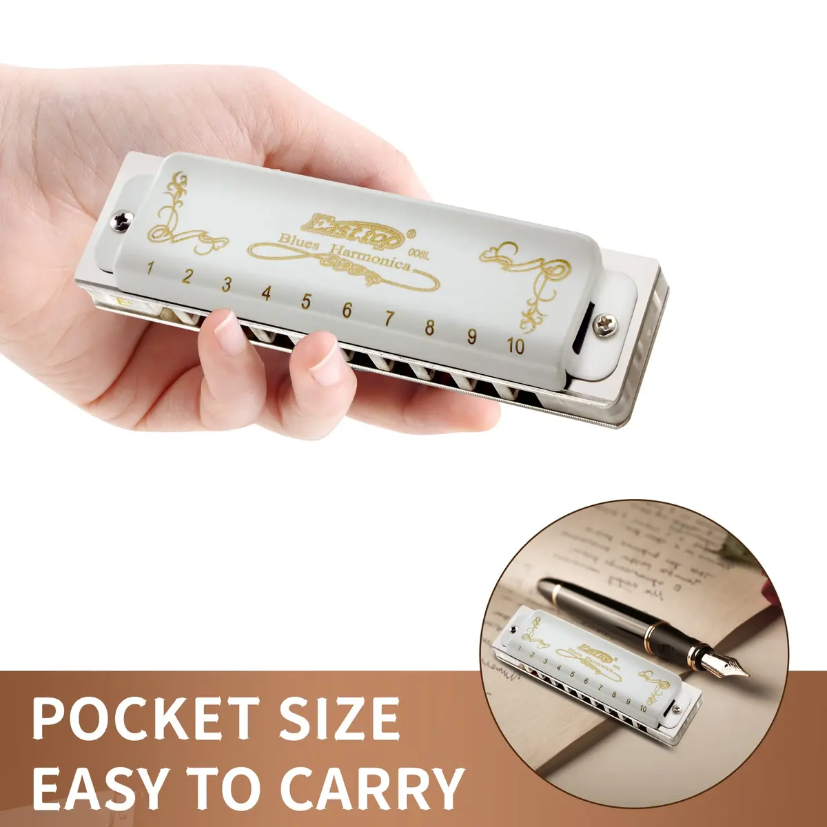 East top Diatonic Blues Harmonica Eb | Professional Brass & Acrylic, White - view 5