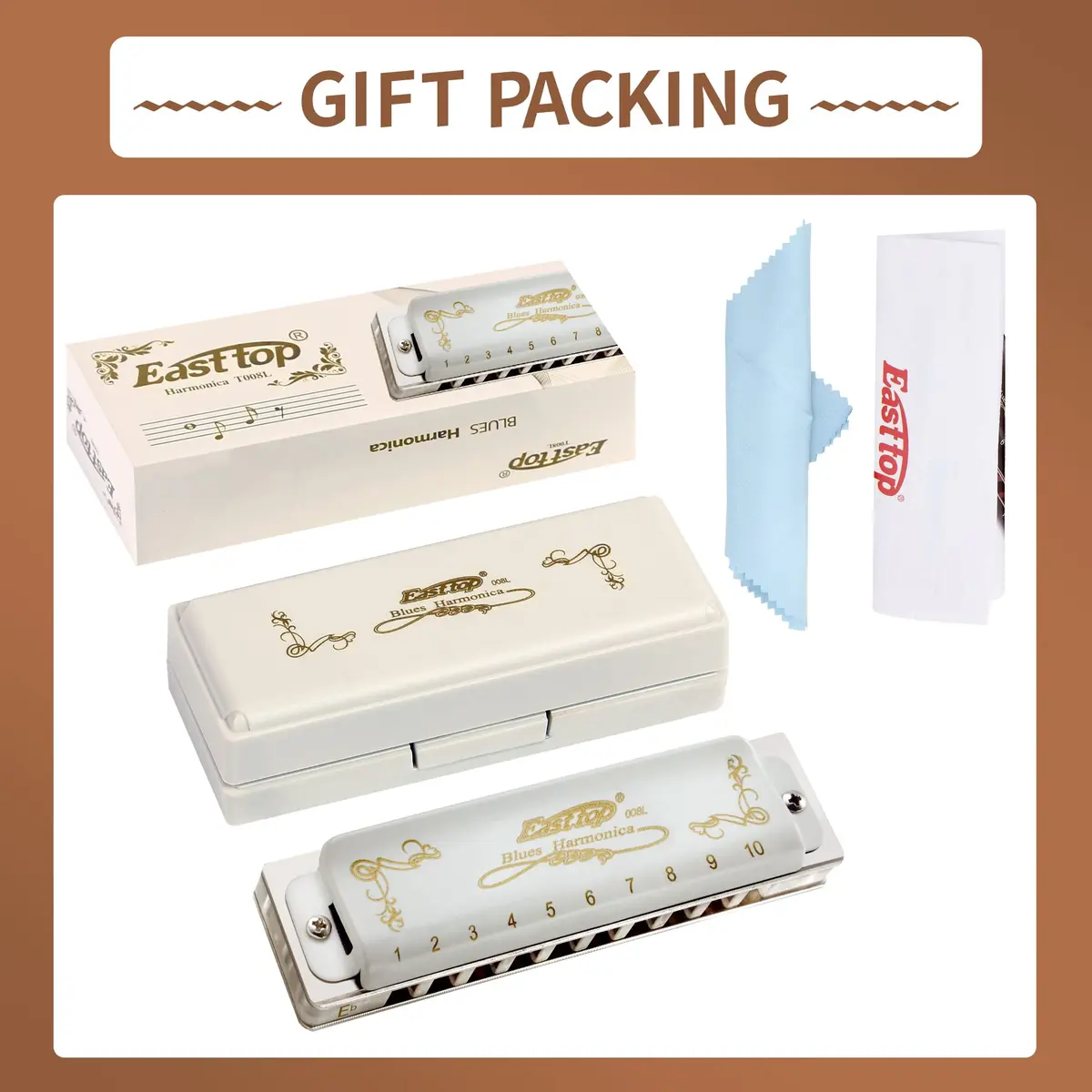 East top Diatonic Blues Harmonica Eb | Professional Brass & Acrylic, White - view 6