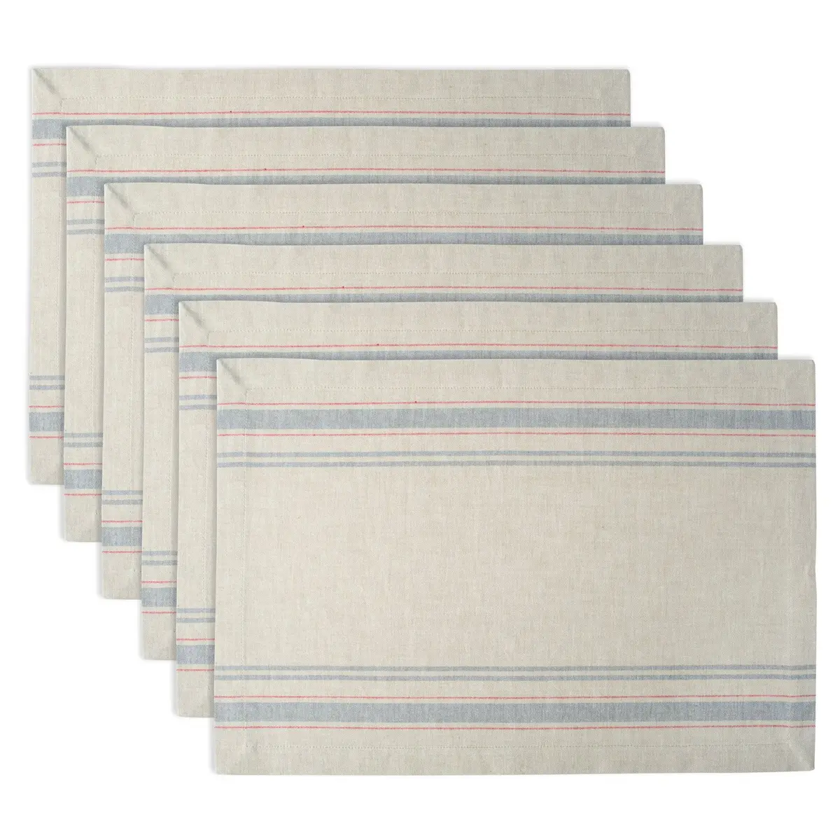 DII French Stripe Placemat Set 13x19 in Taupe/Gray | Farmhouse Style Cotton Table Linen - main product image