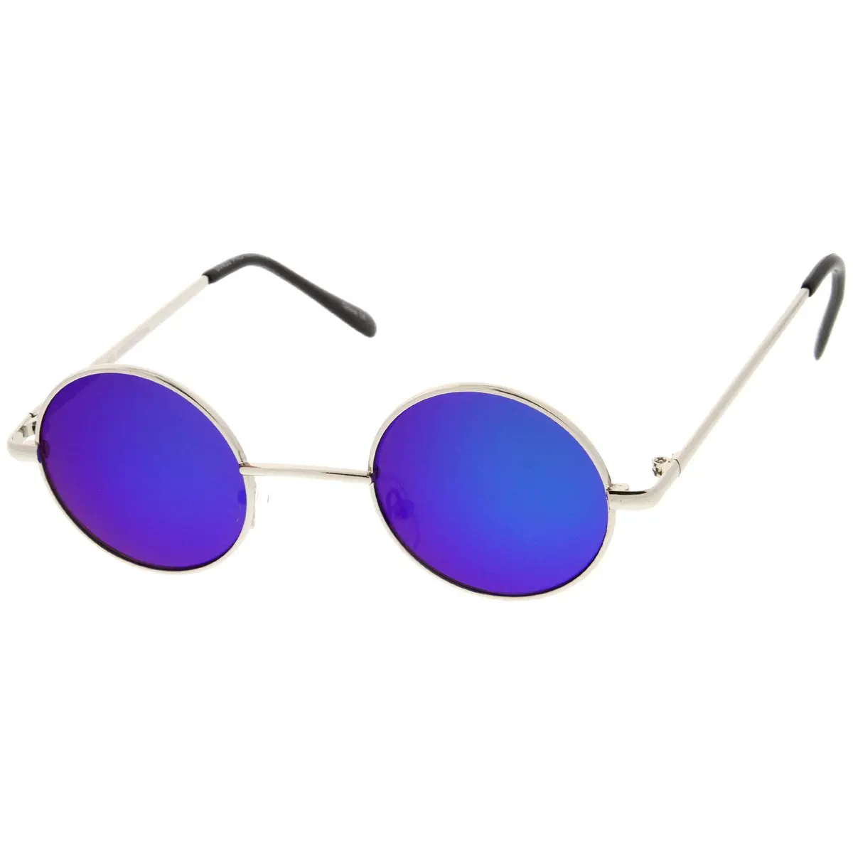 zeroUV Small Retro Classic Style Colored Mirror Lens Round Metal Sunglasses 41mm (Silver/Green-Blue Mirror) | UV400 Protection - main product image