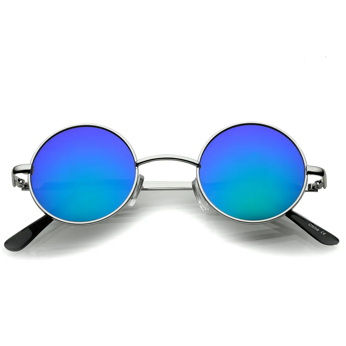 zeroUV Small Retro Classic Style Colored Mirror Lens Round Metal Sunglasses 41mm (Silver/Green-Blue Mirror) | UV400 Protection - view 6