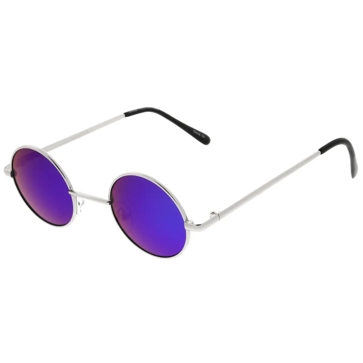 zeroUV Small Retro Classic Style Colored Mirror Lens Round Metal Sunglasses 41mm (Silver/Green-Blue Mirror) | UV400 Protection - view 3
