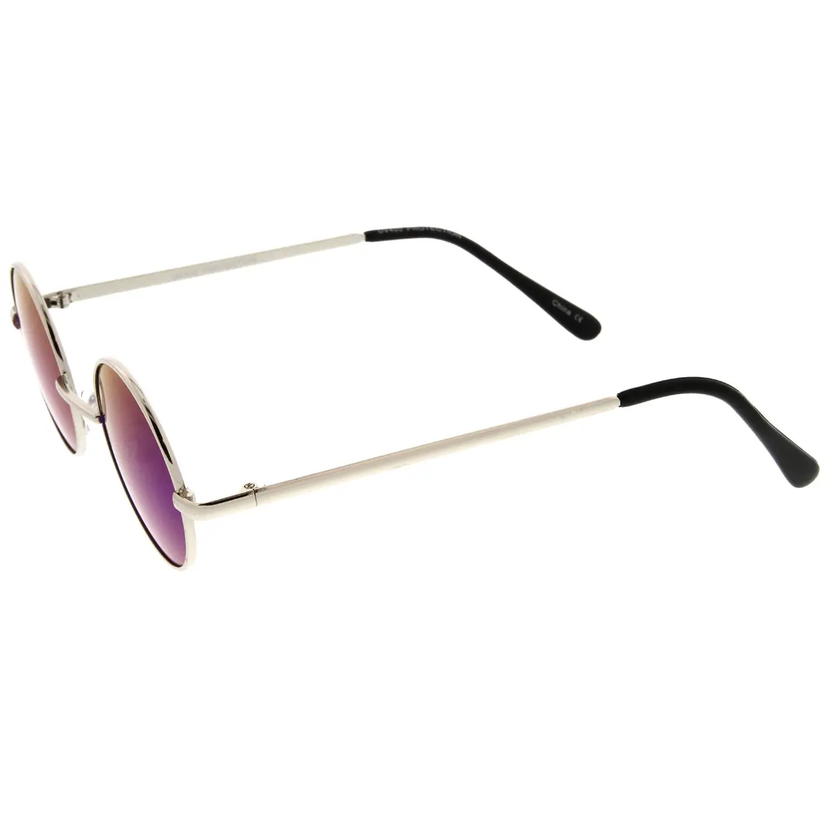 zeroUV Small Retro Classic Style Colored Mirror Lens Round Metal Sunglasses 41mm (Silver/Green-Blue Mirror) | UV400 Protection - view 4