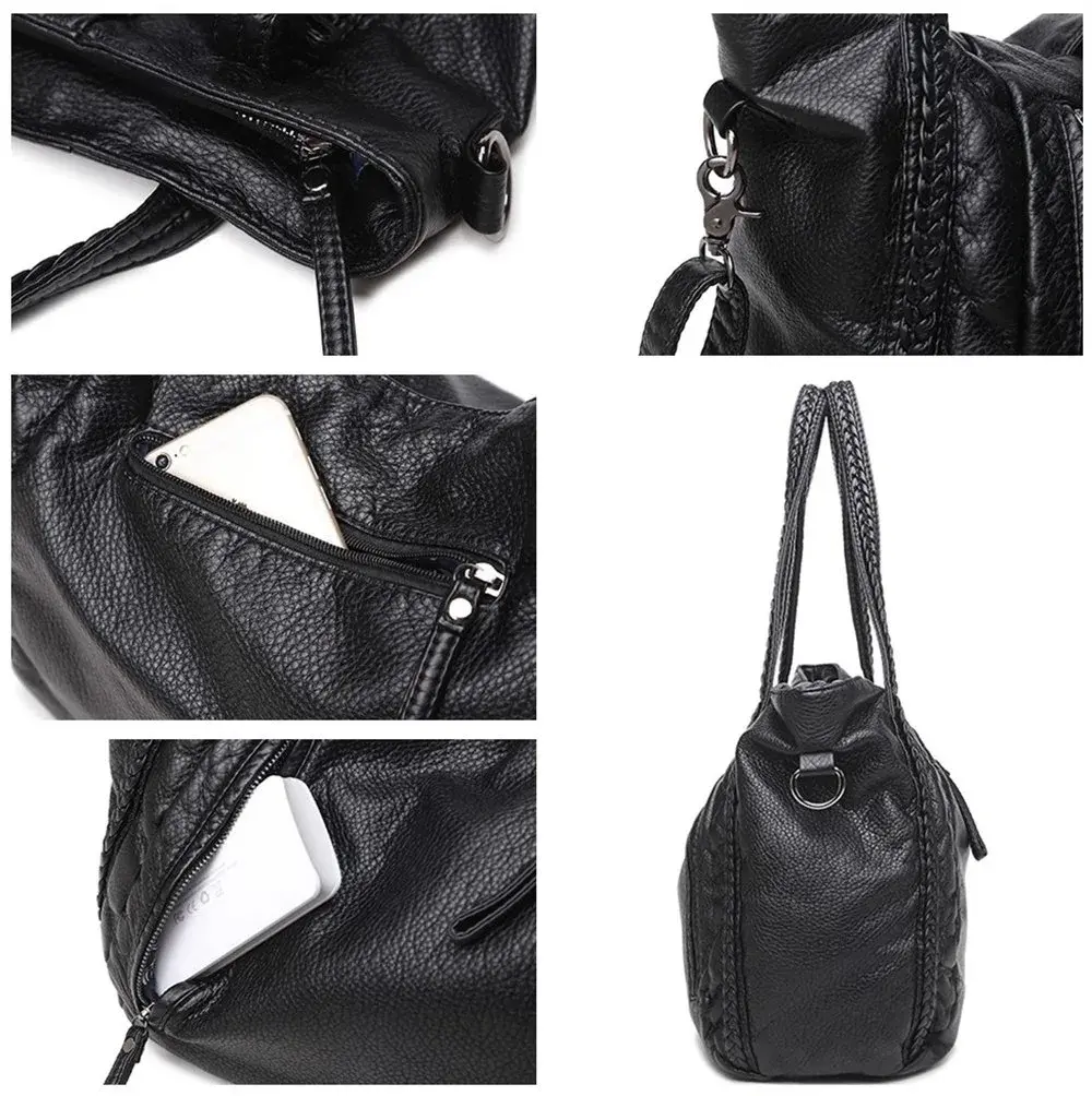 Mn&Sue Black Hobo Bag Large | Soft Faux Leather Slouchy Tote Purse with Detachable Strap - view 6