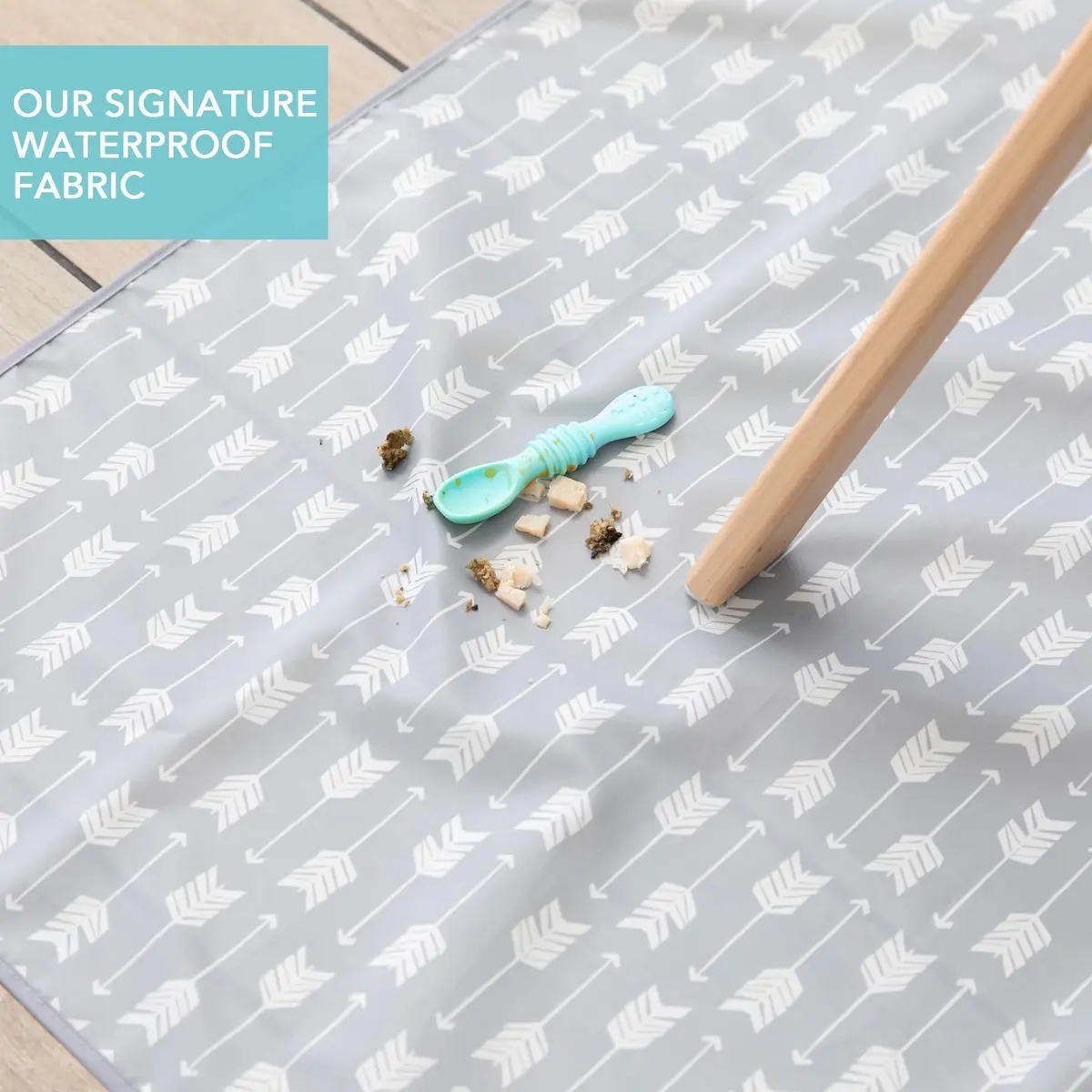 Bumkins Baby Splat Mat for Under High Chair | Waterproof Reusable Cloth, 42x42 Inch, Gray Arrows - view 3