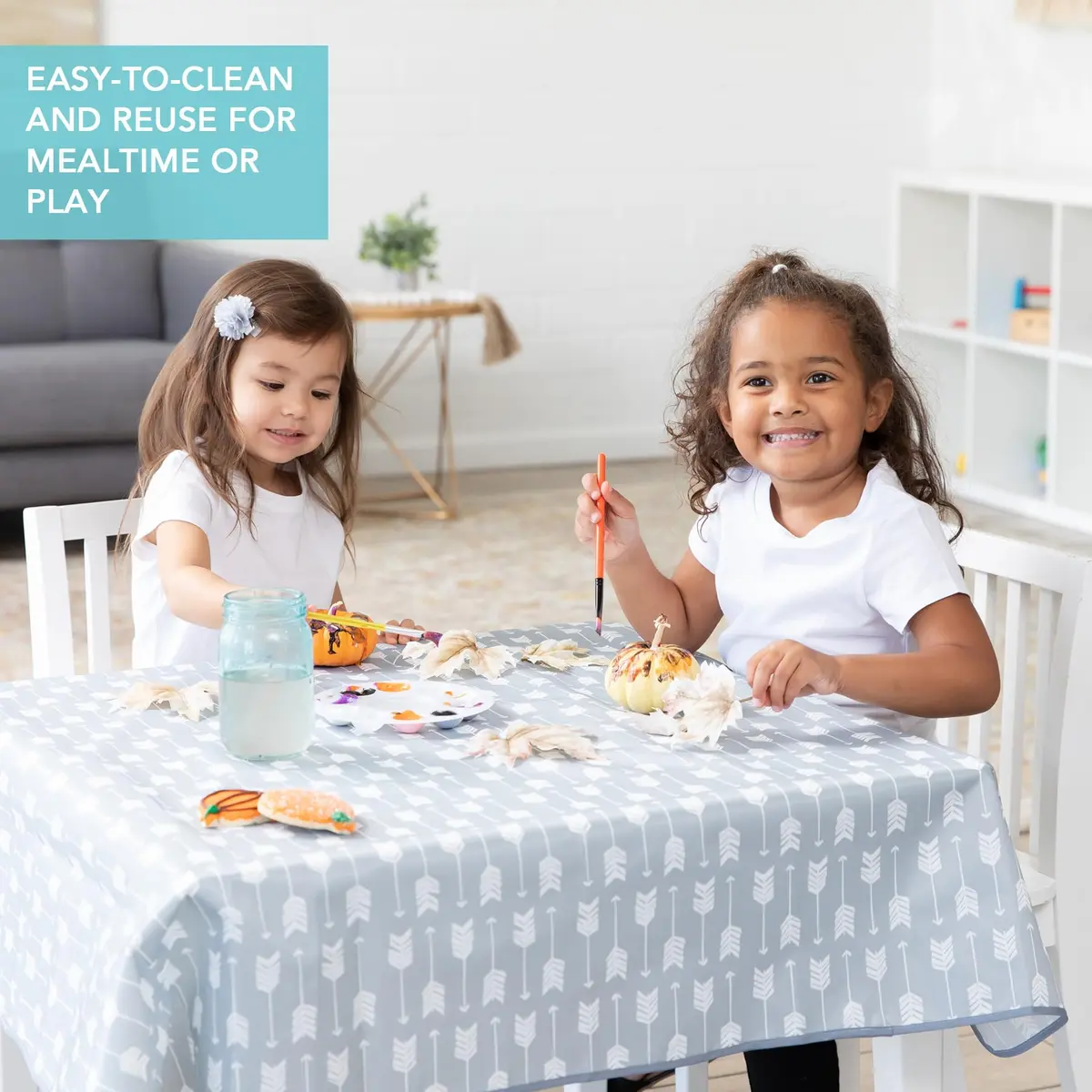 Bumkins Baby Splat Mat for Under High Chair | Waterproof Reusable Cloth, 42x42 Inch, Gray Arrows - view 4