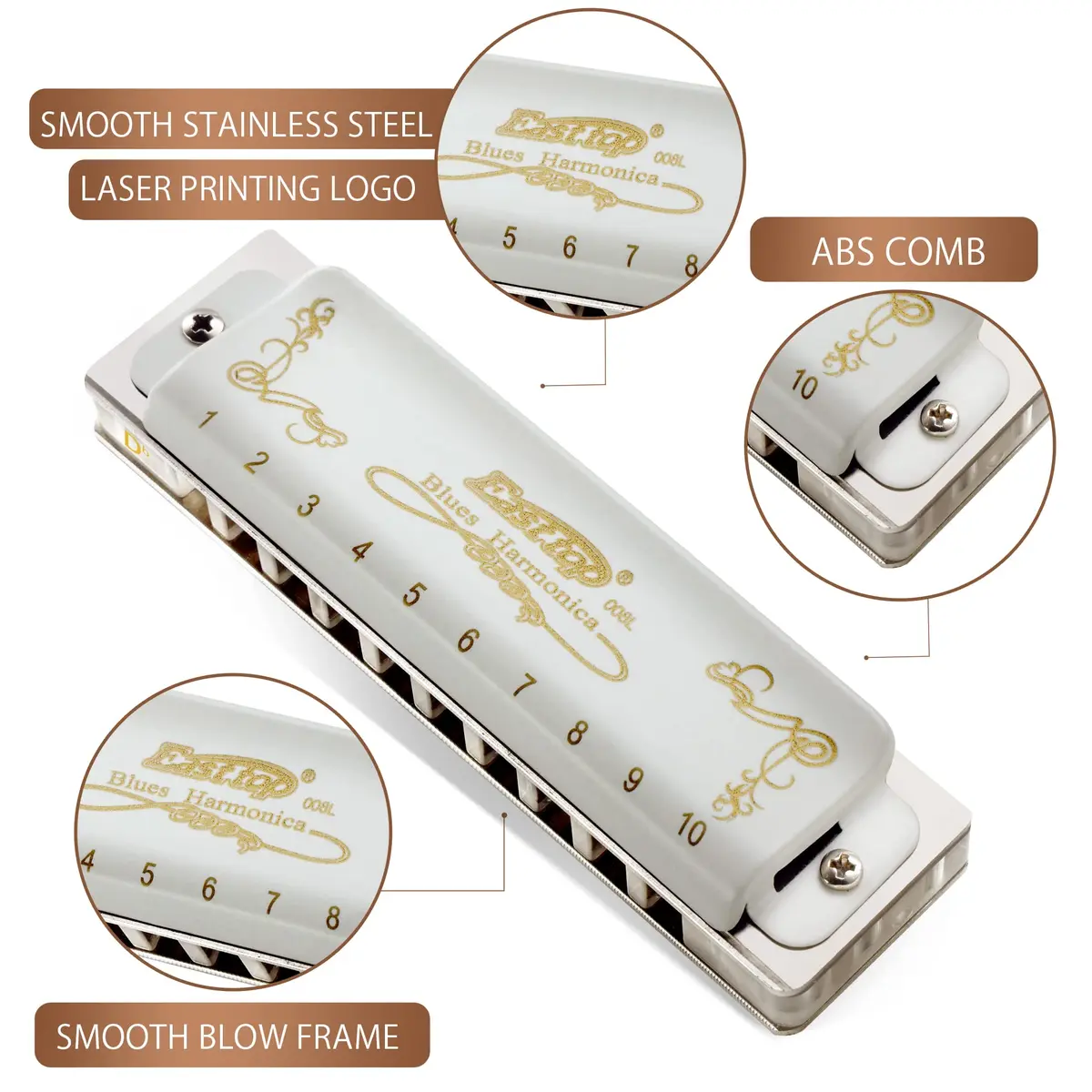 East top Blues Harmonica, 10 Holes 20 Tones Diatonic Mouth Organ, Key of Db | Professional & Beginner Friendly - view 2