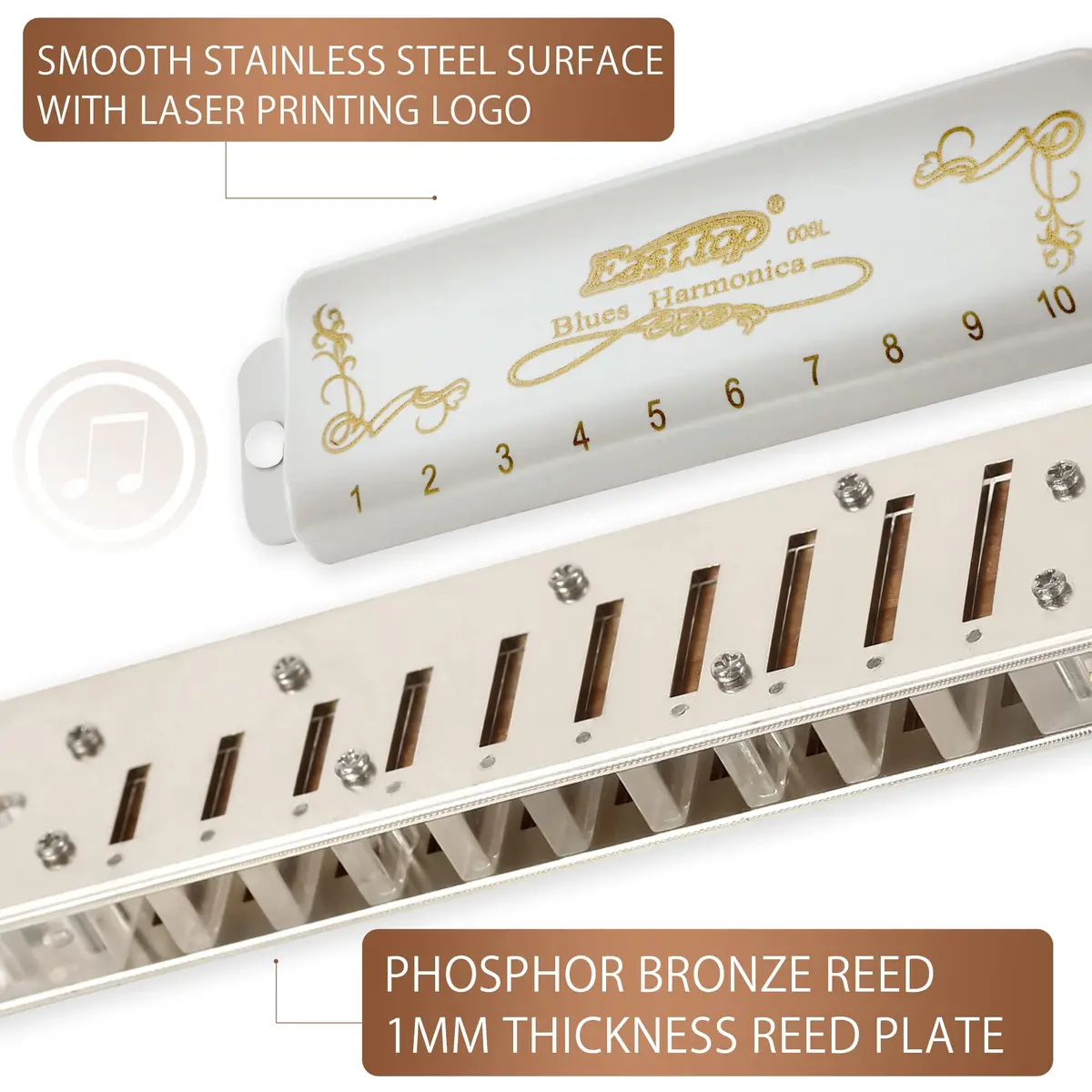 East top Blues Harmonica, 10 Holes 20 Tones Diatonic Mouth Organ, Key of Db | Professional & Beginner Friendly - view 3