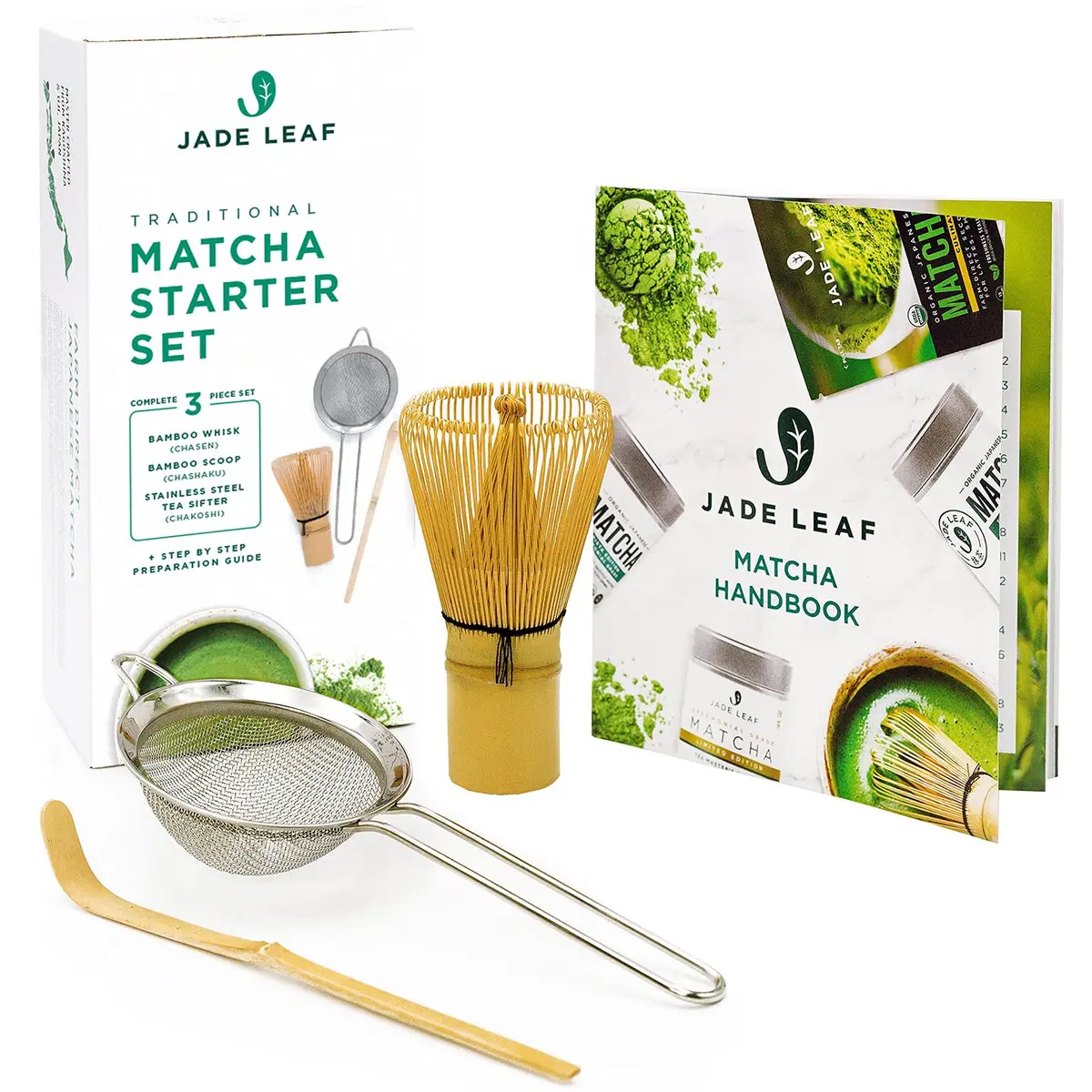 Jade Leaf Traditional Matcha Whisk Set with Bamboo Chasen, Chashaku, Sifter & Handbook | Authentic USA Import - main product image