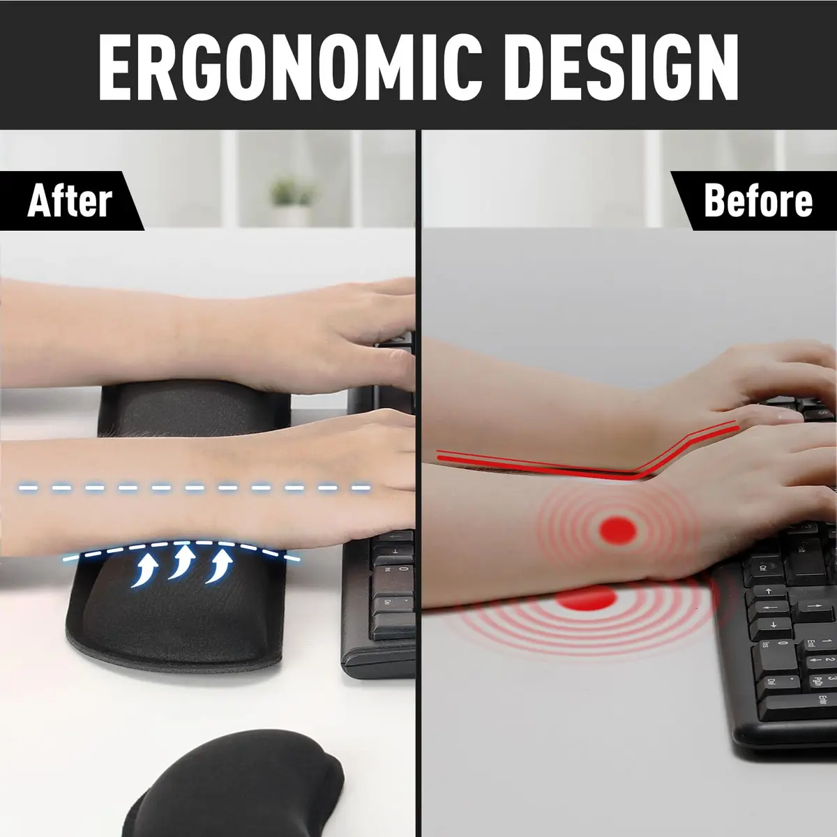 Gimars Upgrade Enlarge Silky Superfine Fabric Memory Foam Keyboard Wrist Rest Set with Mouse Pad | Ergonomic Typing Pain Relief for Office & Gaming - view 4