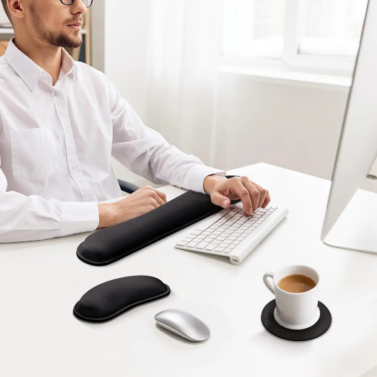 Gimars Upgrade Enlarge Silky Superfine Fabric Memory Foam Keyboard Wrist Rest Set with Mouse Pad | Ergonomic Typing Pain Relief for Office & Gaming - view 9