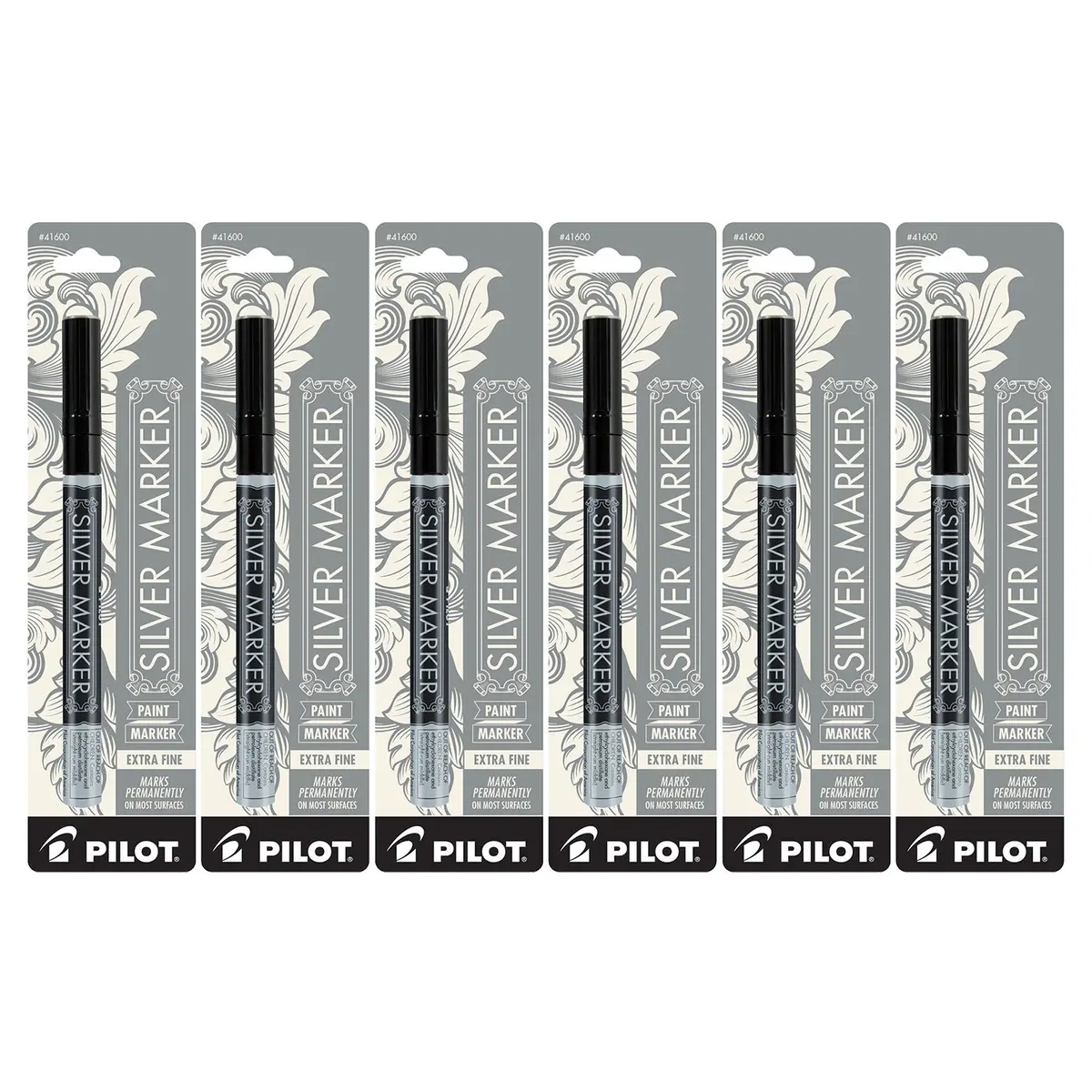 Pilot Metallic Permanent Markers Extra Fine Point 6 Pack | Waterproof & Smudge-Free Silver Ink - main product image
