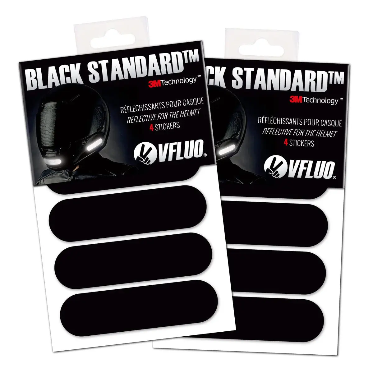 VFLUO Retro Reflective Stripes Stickers for Helmet - Black Standard Kit - 8 Stickers (4 Pairs) - main product image