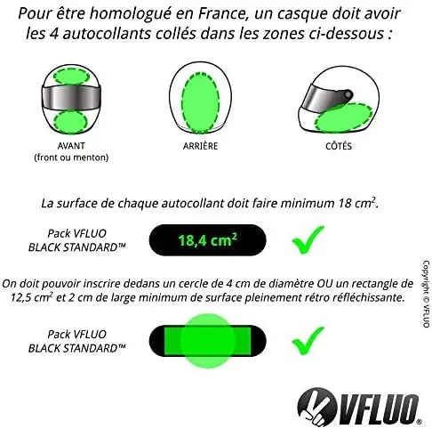 VFLUO Retro Reflective Stripes Stickers for Helmet - Black Standard Kit - 8 Stickers (4 Pairs) - view 6