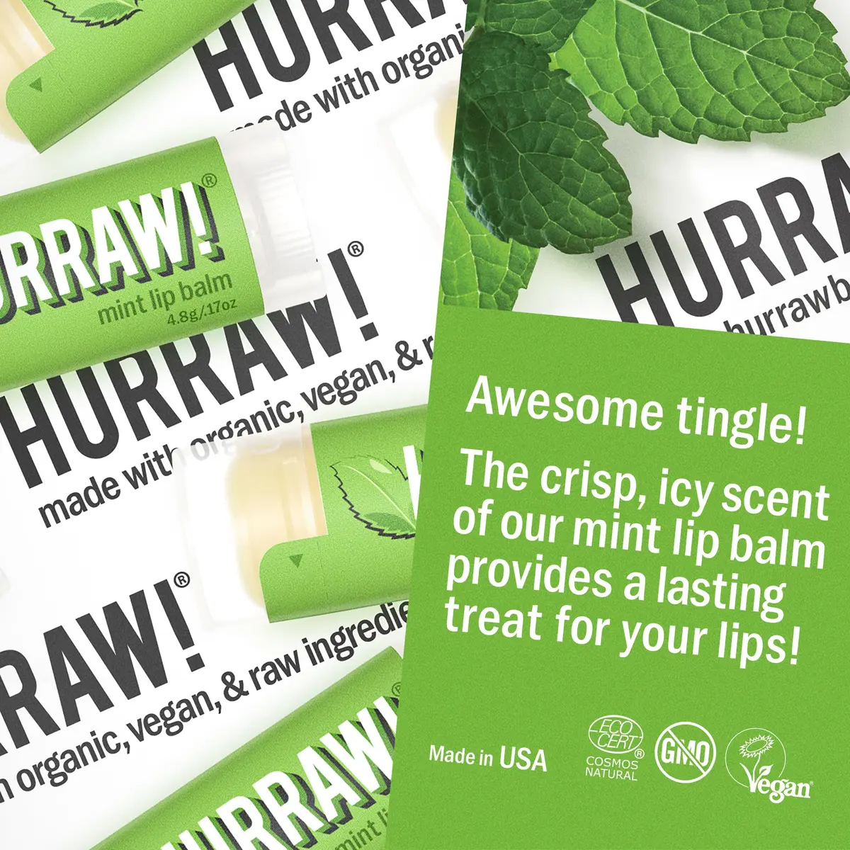 Hurraw! Mint Lip Balm 2 Pack | Organic, Vegan, Cruelty-Free, Made in USA - view 3