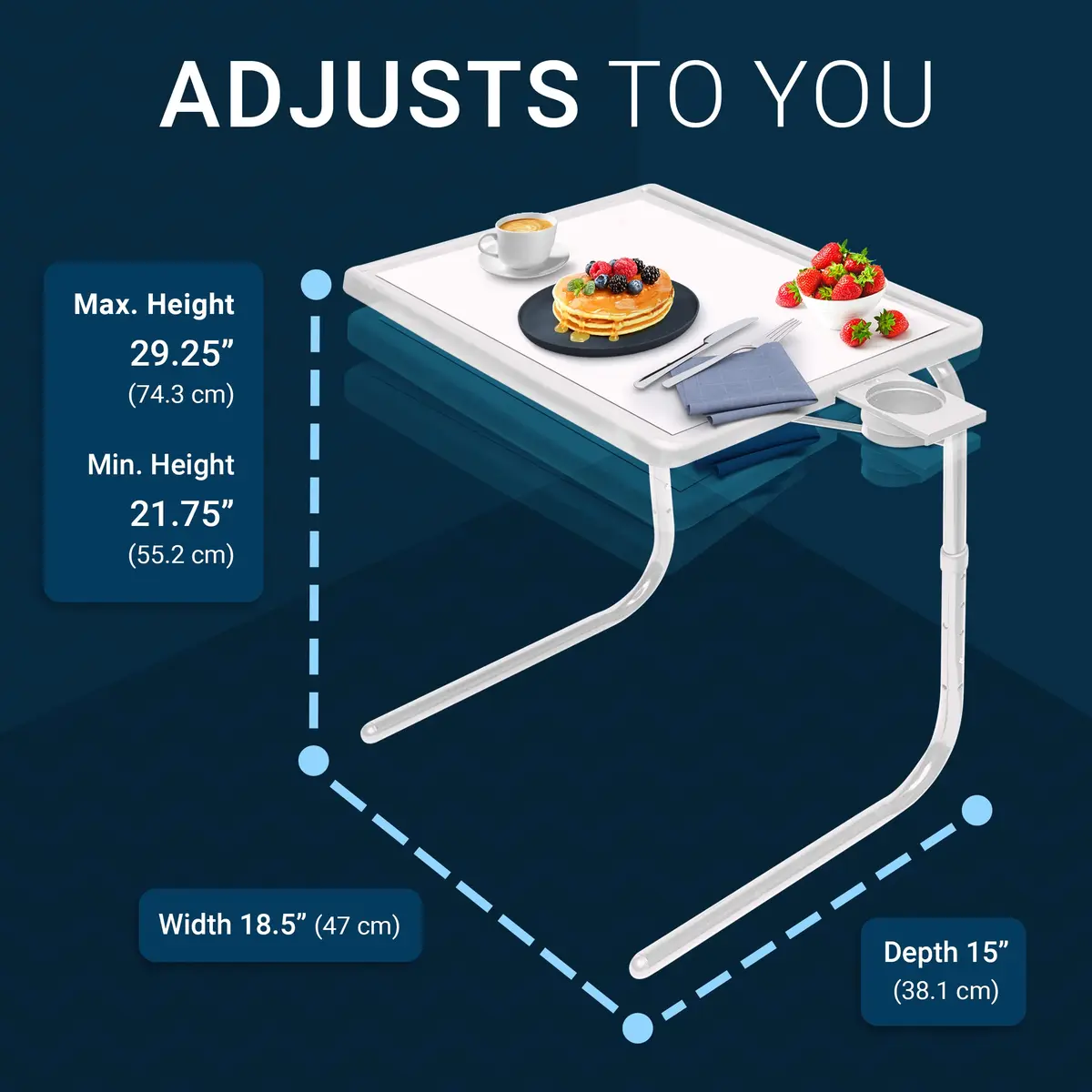 Table-Mate TV Tray Table | Portable Adjustable Dinner & Laptop Tray with Cup Holder - view 3