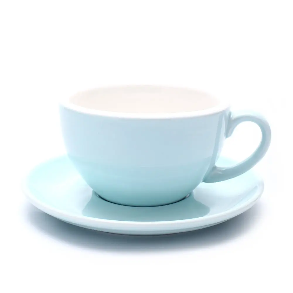 Coffeezone Latte Art Cup and Saucer for Latte & Cappuccino, Ceramic (Glossy Light Blue, 10.5 oz) | Perfect for Baristas & Coffee Shops - main product image