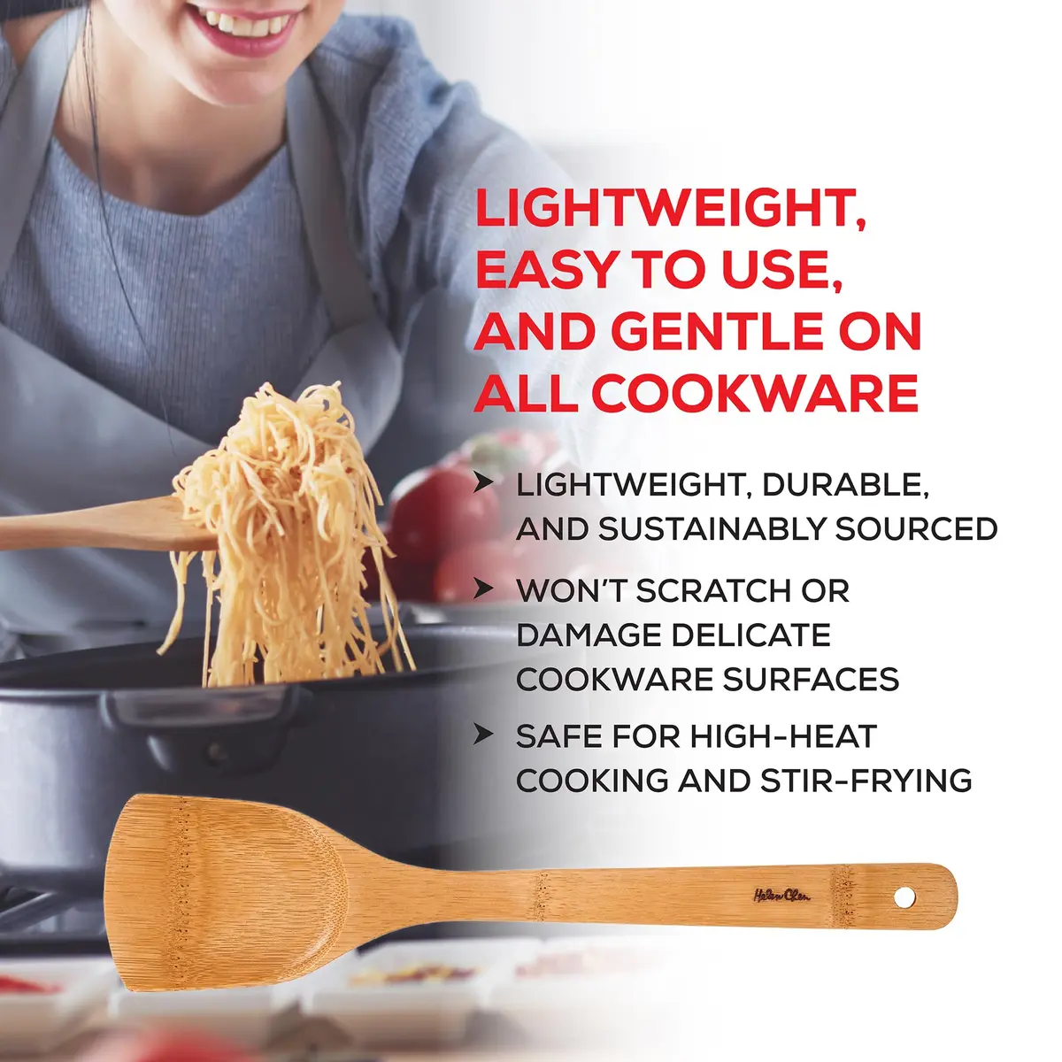Helen's Asian Kitchen Natural Bamboo Stir Fry Spatula and Wok Tool, 13.5-Inch | Sustainable Kitchen Utensil for Wok Cooking - view 5